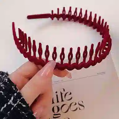 左欧 本命年发箍秋冬复古红色植绒波浪发箍带齿防滑洗脸压碎发发卡 头箍 女款