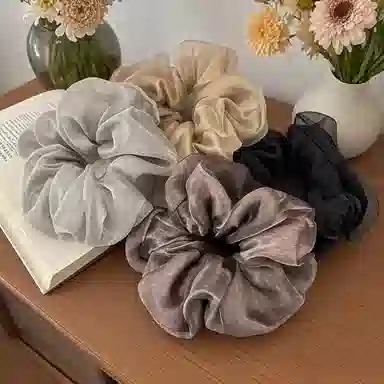 左欧 超大韩系超仙纯色网纱双层轻奢高级感 欧根纱 扎头绳发绳 女款