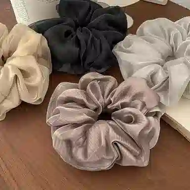 左欧 超大韩系超仙纯色网纱双层轻奢高级感 欧根纱 扎头绳发绳 女款