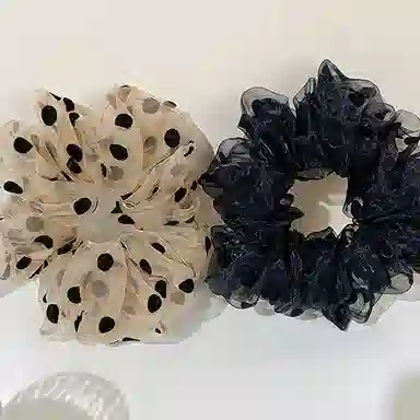 Zuoou Large Polka Dot Organza Ponytail Holder