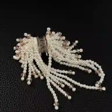 左欧 串珠流苏发鲨鱼夹高级感发量少抓夹发饰 珍珠 发夹 女款