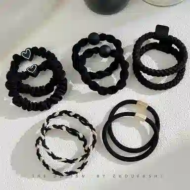 左欧 皮筋高弹力耐用黑色加粗扎头发高颜值发绳#好运 尼龙 发圈 女款
