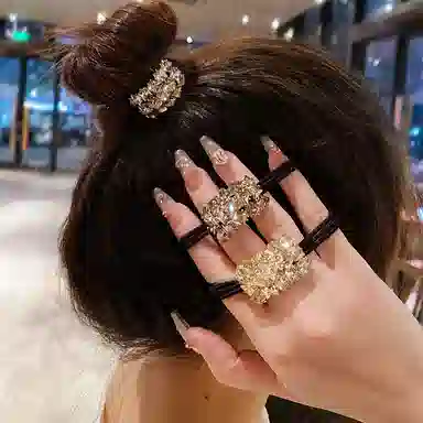 左欧 韩国气质高端扎丸子头轻奢方块 弹力绳/合金/水钻 头绳 女款 香槟色/银灰色/银白色