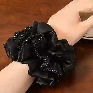 左欧 高级感网纱双层褶皱黑色发绳扎头发皮筋不伤 发圈 女款