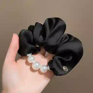 左欧 黑色大肠珍珠韩国名媛风扎头发高颜值高级感头绳发绳头花 缎面 发圈 女款