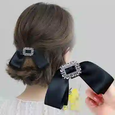 左欧 后脑勺蝴蝶结一字夹高端水钻弹簧夹 布艺 发夹 女款