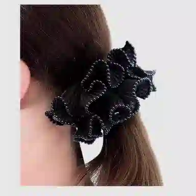 左欧 高级感网纱双层褶皱黑色发绳扎头发皮筋不伤 发圈 女款