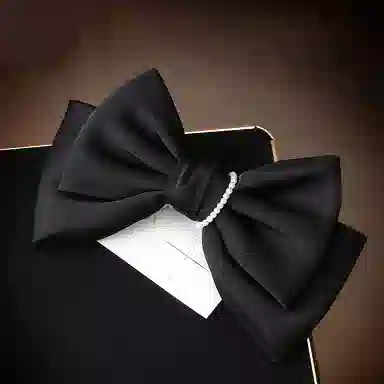 左欧 黑色蝴蝶结 后脑勺盘发弹簧夹顶夹 甜美发卡头饰 布艺 珍珠 发夹 女款