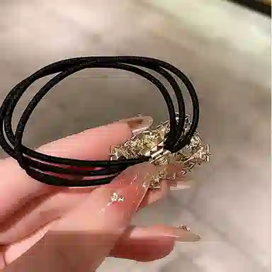 左欧 韩国气质高端扎丸子头轻奢方块 弹力绳/合金/水钻 头绳 女款 香槟色/银灰色/银白色