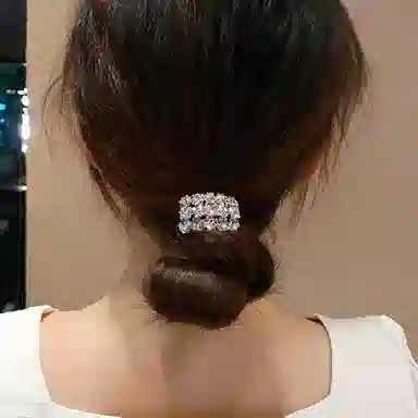 左欧 韩国气质高端扎丸子头轻奢方块 弹力绳/合金/水钻 头绳 女款 香槟色/银灰色/银白色