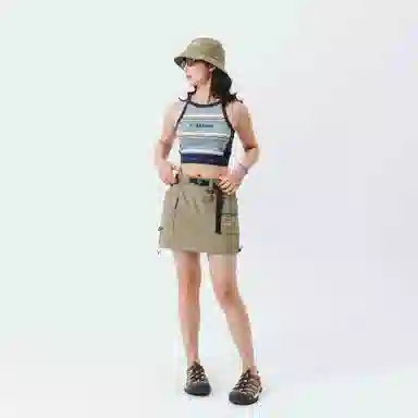 蓝岐 户外短款修身无袖打底上衣复古条纹宽肩运动背心 女款