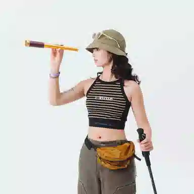 蓝岐 户外短款修身无袖打底上衣复古条纹宽肩运动背心 女款