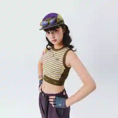 蓝岐 户外短款修身无袖打底上衣复古条纹宽肩运动背心 女款