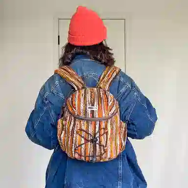 SUMAYZOY Scone Knit Backpack Soil Chestnut Monet Blue