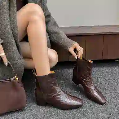 羊皮 法式简约时尚潮流气质 短靴 女款