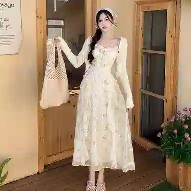 桴生 度假风温柔收腰碎花吊带长裙长袖防晒开衫裙装套装 女款