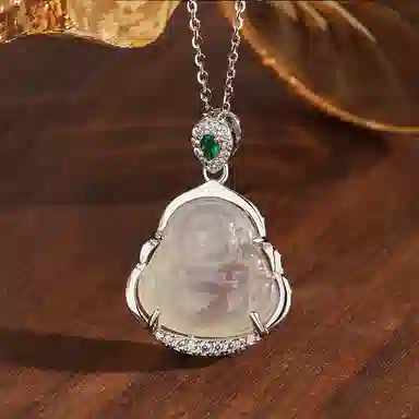 亲喜 笑脸新中式国潮气质小众设计 显白高级感复古中国风温柔新中式弥勒佛 玉髓 玉石项链 女款