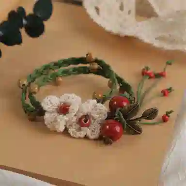 亲喜 森系手工编织花朵小清新甜美文艺仙女少女心 陶瓷珠、钩花、蜡绳 手链 女款