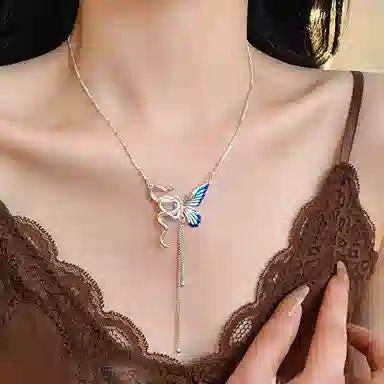 亲喜 新中式蛇与蝴蝶流苏设计感小众高级感潮流 合金 项链 女款