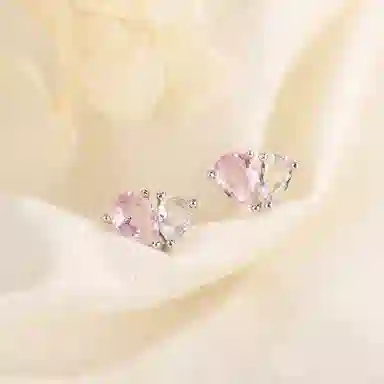 亲喜 双色爱心温柔可爱 甜美轻奢 锆石 耳钉 女款