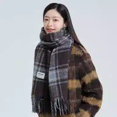 匹克 保暖套装流苏格子撞色时尚百搭加厚防寒 绒线围巾 男女同款情侣款