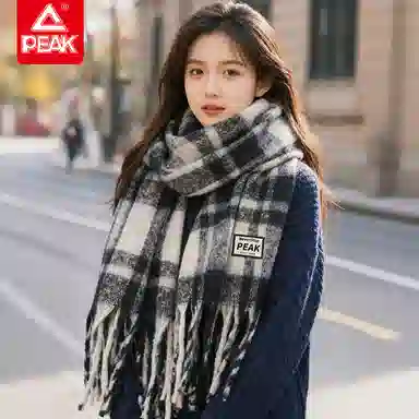 匹克 流苏撞色渐变韩系加厚防寒保暖 聚酯纤维 绒线围巾 男女同款情侣款
