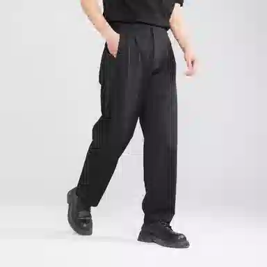 HERBEL Pleated Straight Casual Pants Black