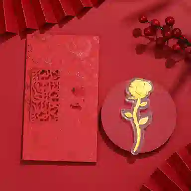 良辰缘 浪漫玫瑰花 好运如意贴诸事顺利小众设计 收藏纪念#好运 合金 摆件 男女同款情侣款