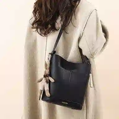 木林森 复古轻奢通勤休闲百搭 合成革 单肩包手提包水桶包 常规 女款 焦糖色/橄榄色/黑色