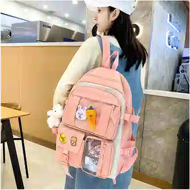 艾妮兔 五件套初中高中生小学生尼龙女大容量双肩包 女款 多色