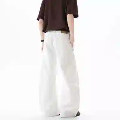 华夏儿女 美式重磅弯刀廓形休闲百搭舒适牛仔裤 男女同款