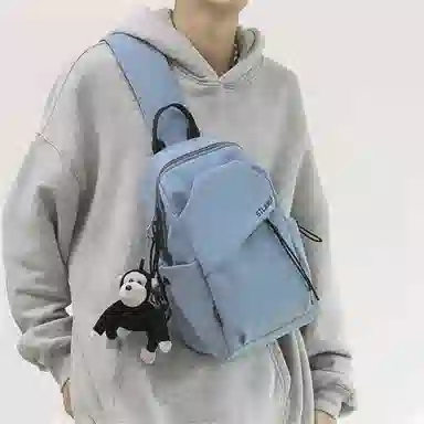 潮牌小众休闲百搭帆布斜挎包 尼龙 帆布包胸包 常规 男款 白色/黑色/蓝色/绿色