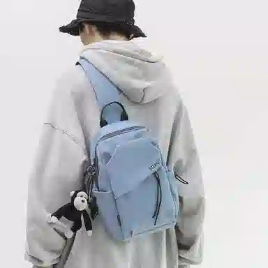 潮牌小众休闲百搭帆布斜挎包 尼龙 帆布包胸包 常规 男款 白色/黑色/蓝色/绿色