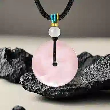 亨万福 平安扣平安纳福国风小众复古新中式好运天然 粉水晶 项链 男女同款情侣款