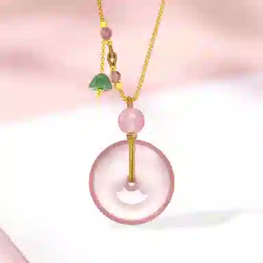 亨万福 樱花平安扣 甜美 富家显白气质高级感 平安扣 新中式招桃花 平安顺遂#好运天然 粉水晶 项链 女款