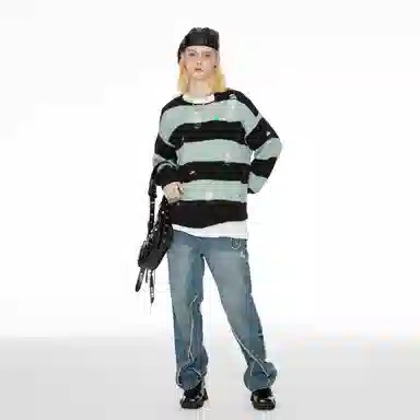 Guuka Hero Striped Knit Pullover Black