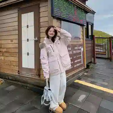 玉儿恋 韩系学院风甜美工装多口袋毛领甜心学院派高级感小众风小个子棉服 女款