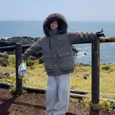 玉儿恋 韩系学院风甜美工装多口袋毛领甜心学院派高级感小众风小个子棉服 女款