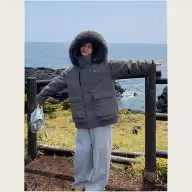 玉儿恋 韩系学院风甜美工装多口袋毛领甜心学院派高级感小众风小个子棉服 女款