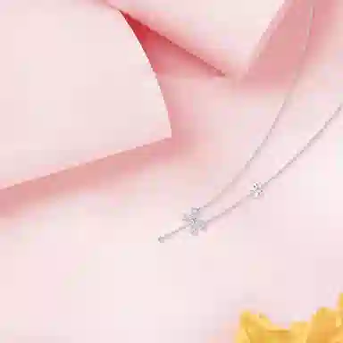 【S925银】 六桂福珠宝 蝴蝶结小众设计经典百搭精致简约日常轻奢高级感通勤转运温柔气质可调节锁骨链#好运 锆石 项链 女款