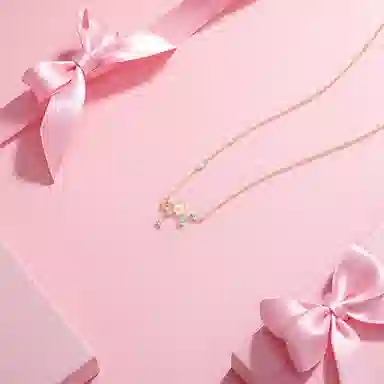 【S925银】 六桂福珠宝 樱花  小众设计经典百搭日常简约精致高级感轻奢通勤极简约会温柔气质可调节锁骨链 锆石 项链 女款