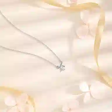 六桂福珠宝 蝴蝶结 小众设计经典百搭高级感精致简约学生日常时尚轻奢约会通勤温柔气质可调节锁骨链#好运 足银 项链 女款