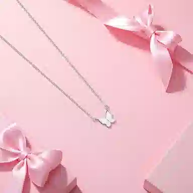 【纯银999 | 幸运蝴蝶】 六桂福珠宝 小众设计经典百搭高级感学生日常简约精致轻奢通勤极简约会温柔气质可调节锁骨链#好运 足银 项链 女款