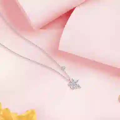 【纯银999】 六桂福珠宝 枫叶 小众设计经典百搭学生日常简约高级感精致轻奢转运约会通勤温柔气质可调节锁骨链 足银 项链 女款