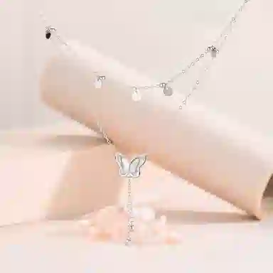 迷颂玛 灵蝶双层流苏吊坠 铜 项链 女款