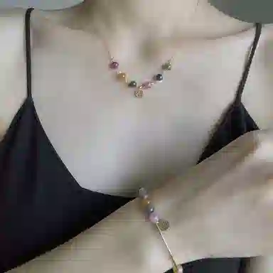 迷颂玛 纳福吉祥小福牌民族风锁骨链 闺蜜同款小众设计百搭项链 轻奢气质氛围感纪念日项链礼品 水晶 高级时尚简约精致颈链 女款