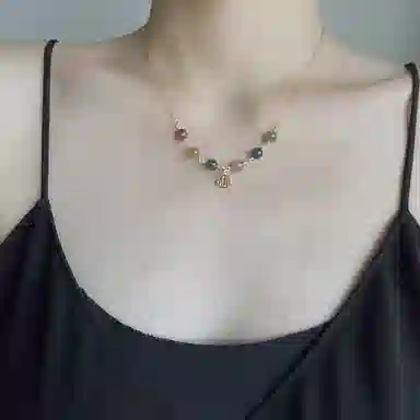 迷颂玛 纳福吉祥小福牌民族风锁骨链 闺蜜同款小众设计百搭项链 轻奢气质氛围感纪念日项链礼品 水晶 高级时尚简约精致颈链 女款