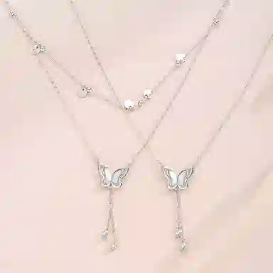 迷颂玛 灵蝶双层流苏吊坠 铜 项链 女款