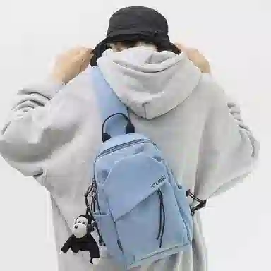 潮牌小众休闲百搭帆布斜挎包 尼龙 帆布包胸包 常规 男款 白色/黑色/蓝色/绿色