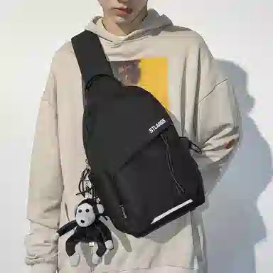 潮牌小众休闲百搭帆布斜挎包 尼龙 帆布包胸包 常规 男款 白色/黑色/蓝色/绿色